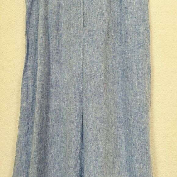 Antibes Blanc Sundress Women L Blue Chambray Maxi Strappy Asymmetrical Beachy - Picture 9 of 13